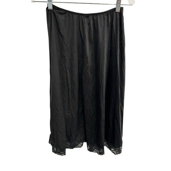 Vintage Blush Black Half Slip Elastic Waist Lace Hem SZ Small - Picture 1 of 9